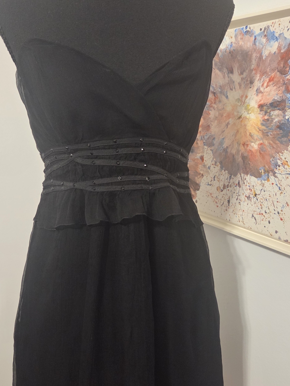 NAF NAF Strapless Black Evening Dress with Beaded Waist